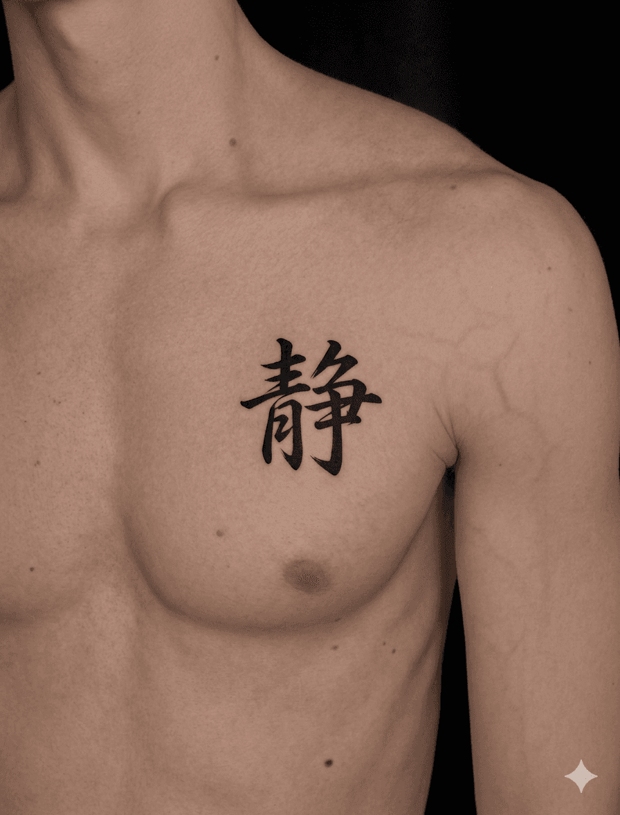 静 (shizuka — quiet, stillness) kanji tattoo example